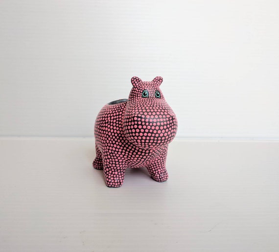 Hippopotamus planter hand painted ceramic hippo succulent planter pink and gray Hippo