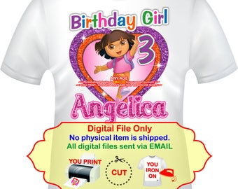 Dora Iron On, Dora The Explorer, Dora Birthday Girl Iron On, Dora Birthday Party, Dora, Dora Birthday Shirt Decal - DORA