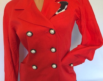 Vintage red blazer double breasted blazer with pocket handkerchief Size 4 80s