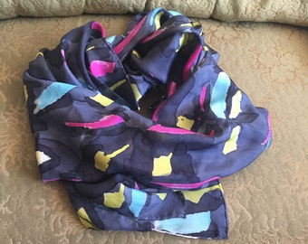 large hand painted silk scarf - party print