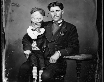 Vintage creepy photo ventriloquist dummy print poster weird strange unusual antique photograph old picture 1800s