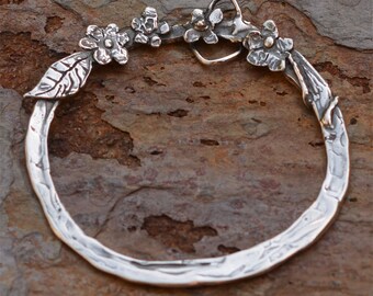 Sterling Silver Charm Holder // Artisan Handcrafted Flower Pendant Circle // PN-461