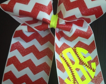 Monogrammed softball bow