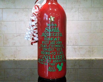 Christmas Decor Jolliest Bunch Of Assholes Painted Craft Wine Bottle