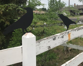 Crow or raven metal yard art