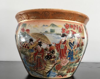 Vintage, Chinese Fish Bowl Planter, Plant Pot, Chinese Plant Pot, Oriental Decor,Asian Interiors, Asian Plat Pot,Chinese Decor,Oriental,Pot