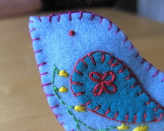 Bird Fridge magnet, hand embroidered Blue Bird Felt