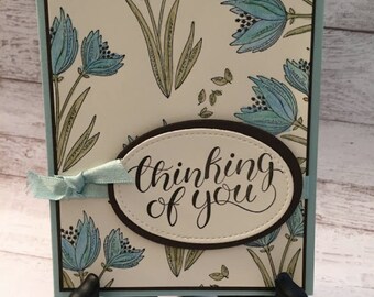 Friendship Card, Handmade Greeting Card, Any Occasion Card, Watercolor Flowers, Blue Flowers, Stampin' Up! Count Your Blessings