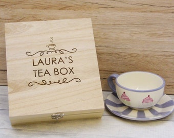 Personalised, Engraved Tea Storage Box - Perfect Custom Gift For Tea Lovers - Bespoke Tea Boxes, Engraved Tea Caddy, Tea Storage Box