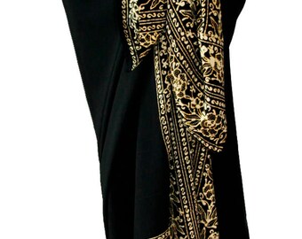 Black Beach Sarong Wrap Skirt or Dress Women's Clothing Black & Creamy White Sarong Skirt - Beach Cover Up - Batik Pareo - Black Sarong