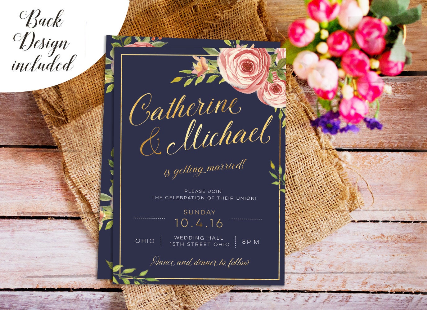 Navy and Gold Wedding Invite DIY Wedding Invitation Set