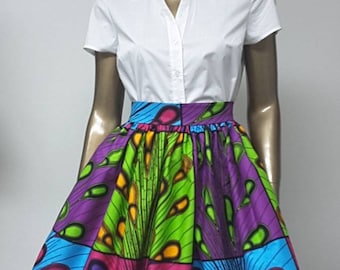 Fully lined Skirt with Inside Pockets. Attached Petticoat. Womens. Handmade. African Prints.