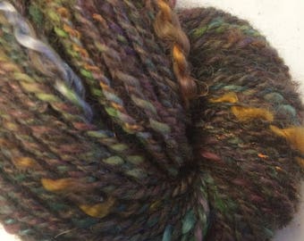 Art Yarn Fall Garden green and purple wool mohair 2 ply aran weight 3.9 oz 136 yards