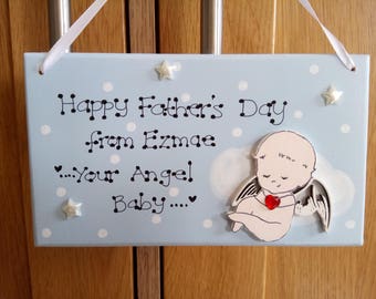 Personalised Happy Fathers Day From Your Angel Baby Dad of Baby Loss Miscarriage Gift Plaque