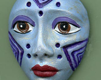 Polymer Clay One of a Kind Spirit Doll Pale blue, purple Detailed Face Cab Un Drilled SPF 1
