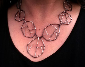 Sterling Silver Statement Necklace, "Fractured #3", Geometric Necklace, Big Bold Necklace, Contemporary Jewelry, Metalsmith Necklace