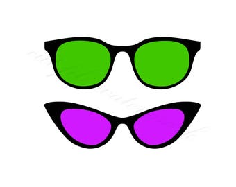 Sunglasses Cut Files SVG & Studio 3 File for Silhouette Brother Cricut Cutouts Decals Stencil SVGs Retro Sun Glasses Decal photo booth Face