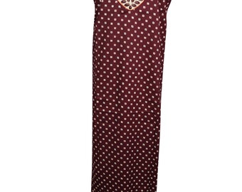 Boho Chic Maroon Cotton Maxi Caftan Dress Short Sleeves Nightwear Dress L