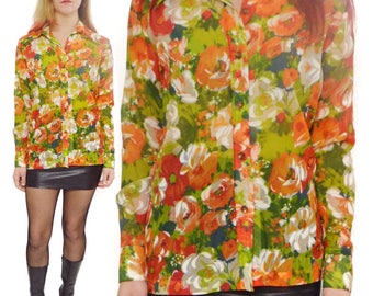 Vintage 80s Teddi of California Floral Button Down Shirt Blouse