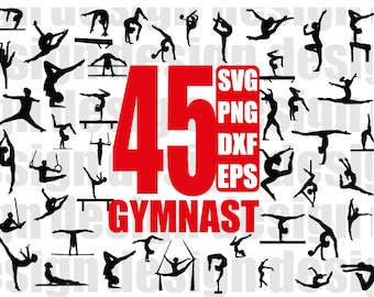Gymnastics SVG, Gymnast SVG, Gymnastics Silhouette, Gymnast Vector Cut Files svg dxf eps png Silhouette Cricut Transfer, Cutting Machine