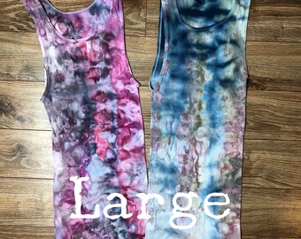Adult mens womens large cotton ribbed undershirt tank top ice dyed tie L lot