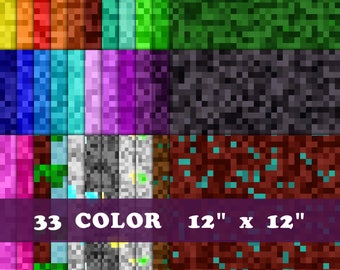 Rainbow Minecraft Printable Digital Papers 300DPI 33COLOR pet digital scrapbook supplies, Pixel Craft digital paper, colored mosaic