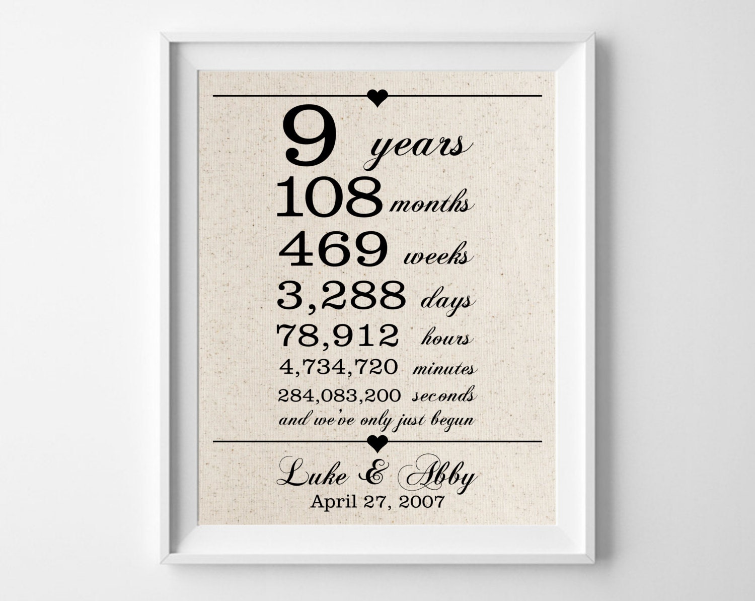 9 years together Cotton Gift Print 9th Anniversary Gifts