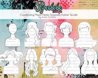 Mixed Media Templates ~ Portrait Face Full Bundle - Paperbabe Stamps - Mylar templates - For mixed media, paper crafting and scrapbooking.