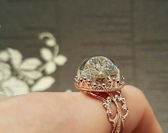 Real Dandelion Ring, Rose Gold Dandelion Ring, Terrarium Ring