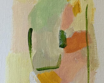 abstract painting acrylic painting on paper small abstract painting green and yellow peach pamela munger original
