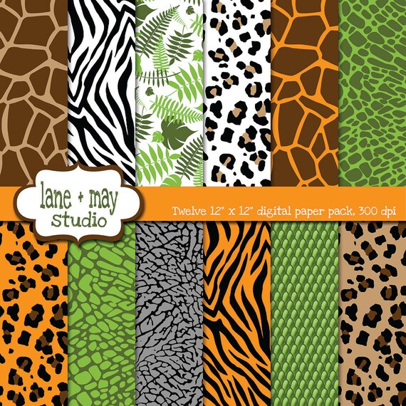 digital scrapbook papers safari jungle animal print patterns