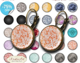 75% OFF SALE Lace - 18mm, 16mm, 14mm, 12mm, 10mm Circles Digital Collage Sheets E-017 Printable Earring, Rings, Jewelry
