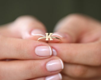 Gold Letter Ring/ 14K Solid gold/ Letter Ring/ Initial Gold Ring / Stackable Letter Ring/ Stackable Initial Rings/ Dainty Letter Ring