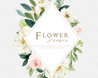 Watercolor flower frames-Blush/Wedding/Clip art collection/Individual PNG files/Hand Painted/wedding invitation/Femine
