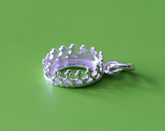 Gallery Bezel Crown Setting Pendant • 8x10 mm Oval • Sterling Silver • Ready to be Set with Your Own Stone • Supplies