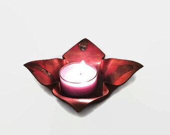 Copper Pillar Candleholder, Vintage Handmade Candle Holder with Patina