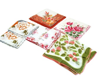 Vintage Hankies Cotton Floral Handkerchiefs