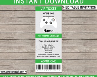 Video Game Party Ticket Invitation Template - Printable Video Game Birthday Party Invite - Gamer Theme - INSTANT DOWNLOAD with EDITABLE text