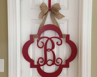 Monogram Door Hanger, Painted Wood Letter Wreath, Monogram Wreath, Hand Painted Wood Door Hanger, Letter Door Hanger, Door Decor, Initial