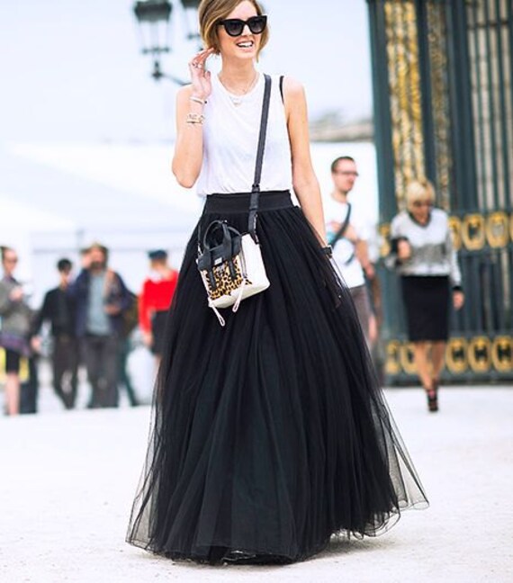 Black Tulle Full Length Bridesmaid Wedding Gown Long Skirt