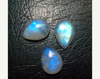 80% OFF SALE Rainbow Moonstone Pear 3 Cabochons