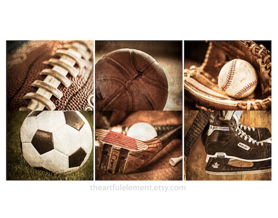 Sports wall art, Boys room decor, Man cave wall art, Vintage sports, Teen sports wall art, Home decor // Set of 6 sports decor prints