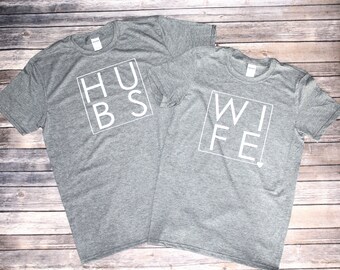 wife and hubs shirts, wifey hubby, honeymoon shirts, matching tshirt, matching pjs, family pajamas, husband and wife shirts, married AF
