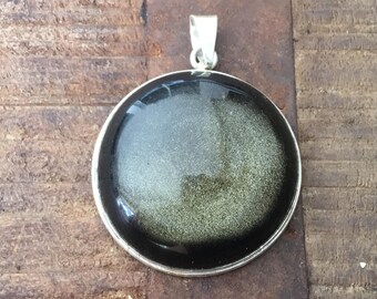 Stone semi precious Obsidian Sterling Silver Pendant