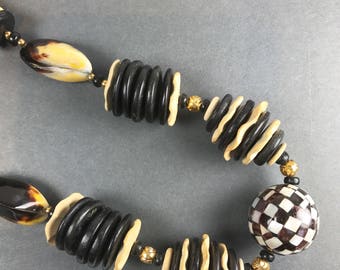 Vintage Chunky Wooden Checkerboard Necklace