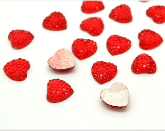 10 red heart cabochons