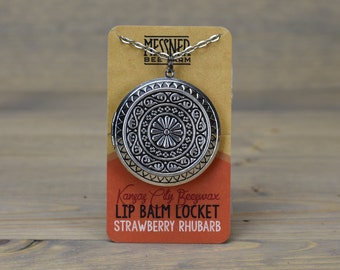Strawberry Rhubarb - Lip Balm Locket, Made with Beeswax and Raw Honey