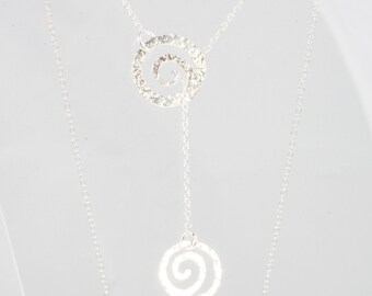 Silver Y necklace with two swirls