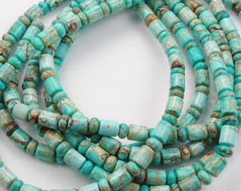 Turquoise Barrel and Rondelle Beads 10x8mm - One 16 Inch Strand
