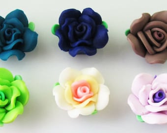 Polymer Clay Flowers, Polymer Clay Roses, Clay Roses, Clay Rose Charms, Clay Rose Pendants, Polymer Clay Beads, Clay Flower Beads, Flowers